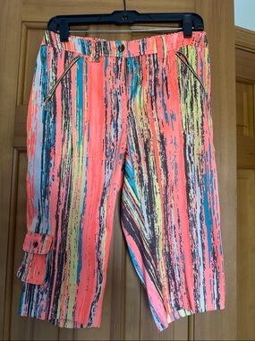 Jamie Sadock Coral Multi-Stripe Golf Bermuda length shorts